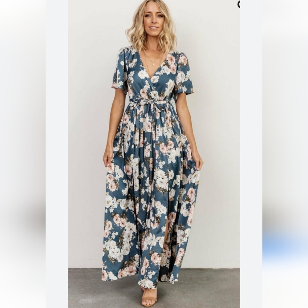 Baltic Born Teal Floral Maxi Dress with Pink & Cream Blossoms - Picture 2 of 10